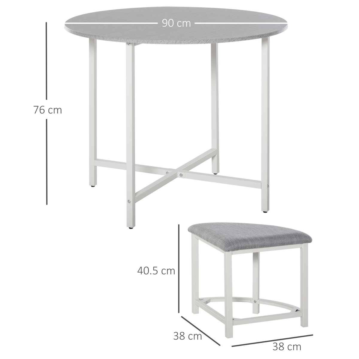 Modern Round Dining Table Set with 4 Upholstered Triangle Stools – Space-Saving, 90cm Diameter