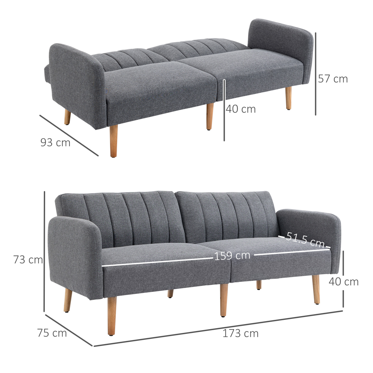 HOMCOM Two Seater Sofa Bed with Adjustable Backrest – Compact Padded Guest Bed for Living Rooms