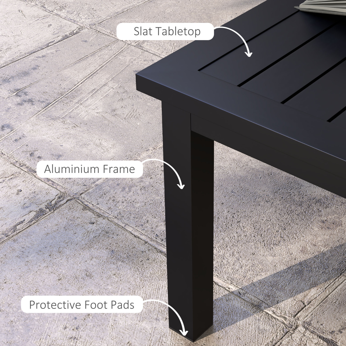 Outsunny Aluminium Outdoor Coffee Table with Slatted Top – Patio Garden Table, Black, 100x60cm