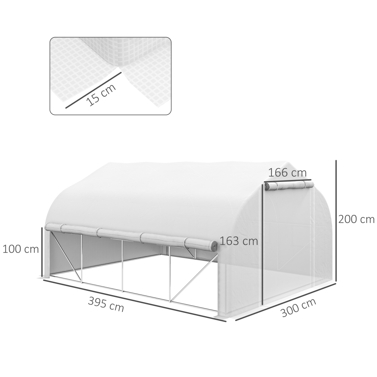 Outsunny 4 x 3m Polytunnel Greenhouse with Roll-Up Sidewalls, Mesh Door & Plant Labels, Galvanised Steel, White