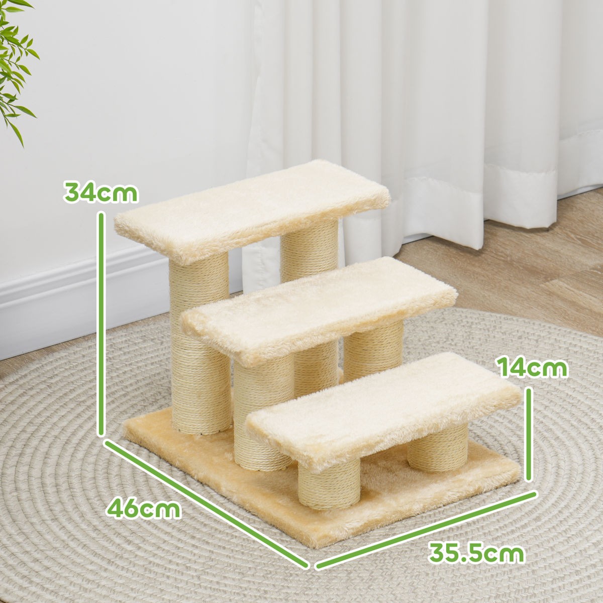 Pawhut 3-Step Pet Stairs with Plush Cover – Portable Cat and Dog Steps for Older and Small Pets