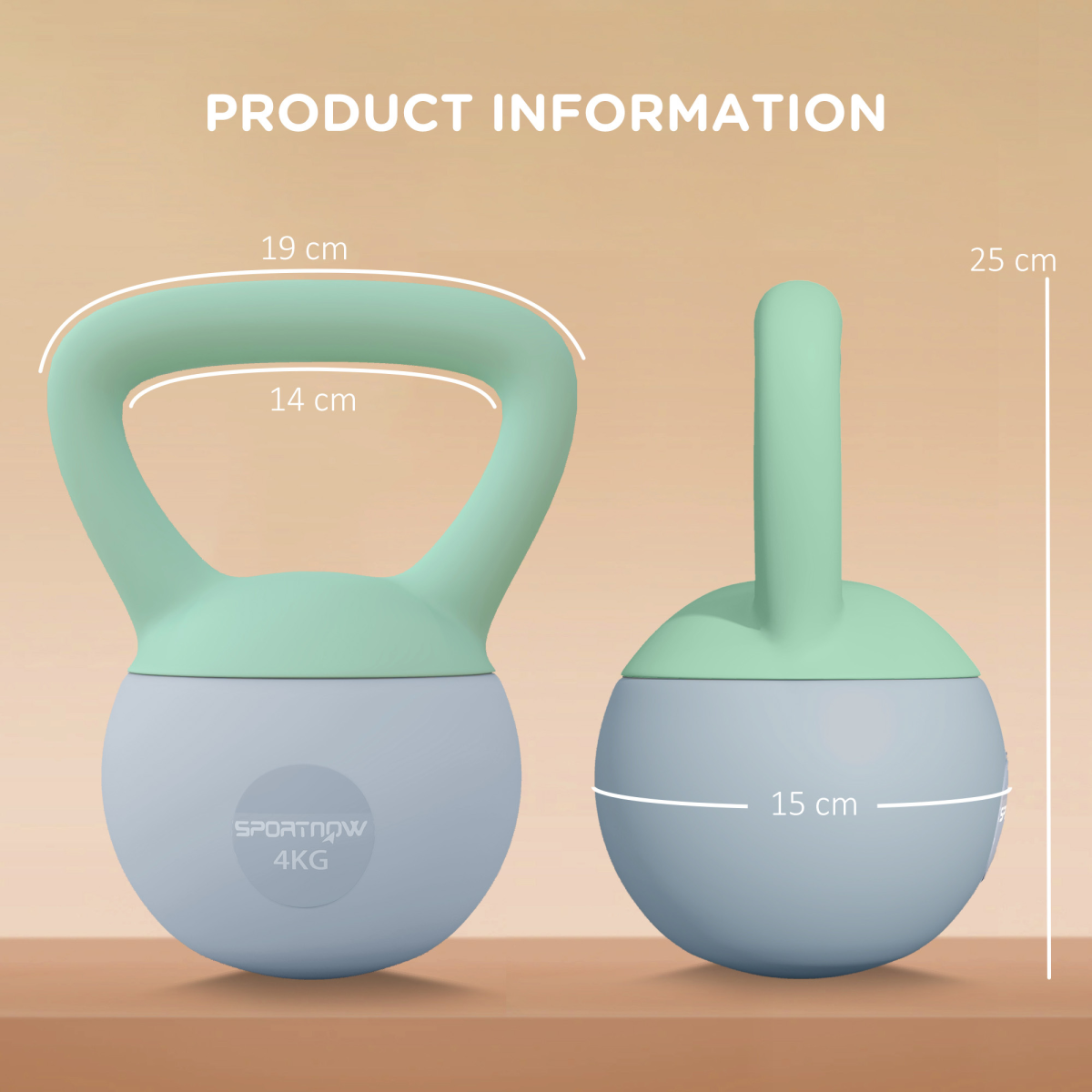 SPORTNOW 4kg Soft Kettlebell with Non-Slip Ergonomic Handle & Flat Base – Home Gym Weight, Grey and Green