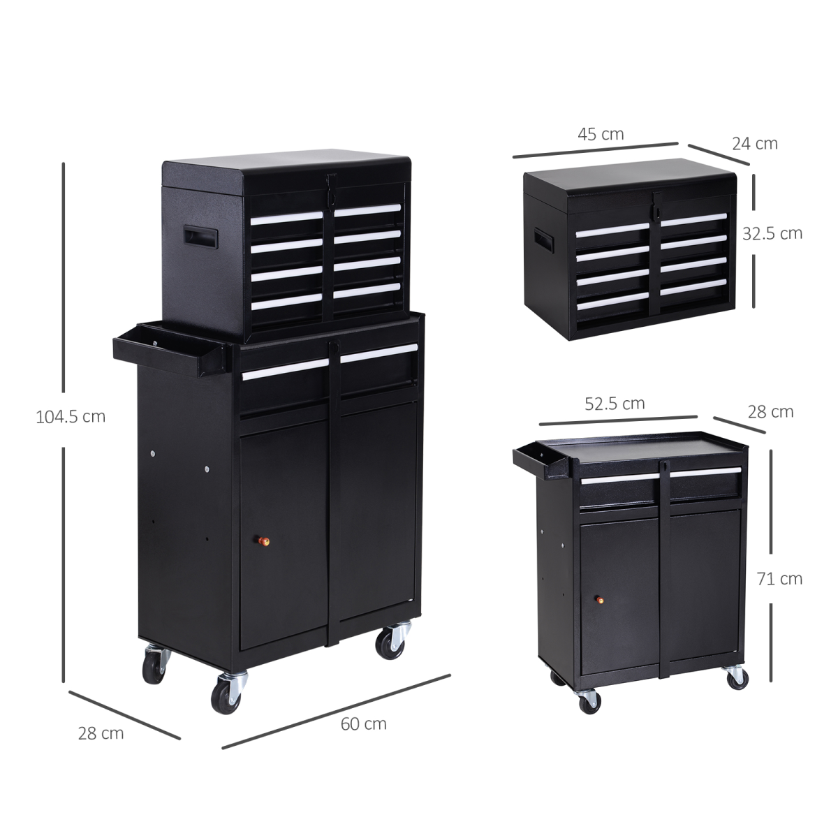 DURHAND Steel 4-Drawer Rolling Tool Cabinet with Removable Top Chest and Cupboard – Black