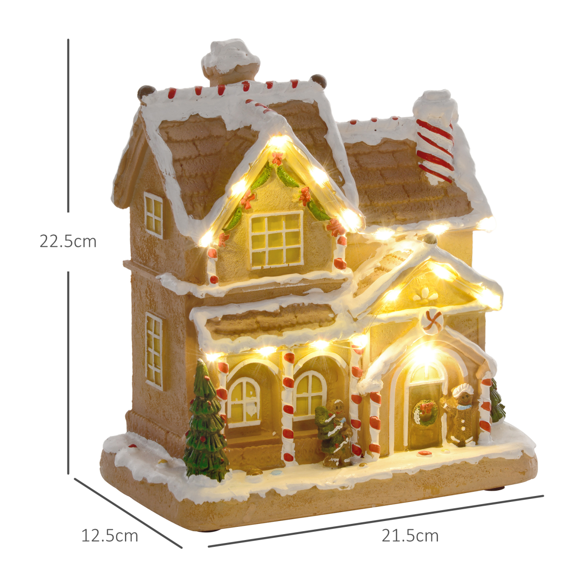 HOMCOM Lighted Musical Christmas Candy House with Gingerbread Man – 12 LED Lights, 8 Songs, Brown