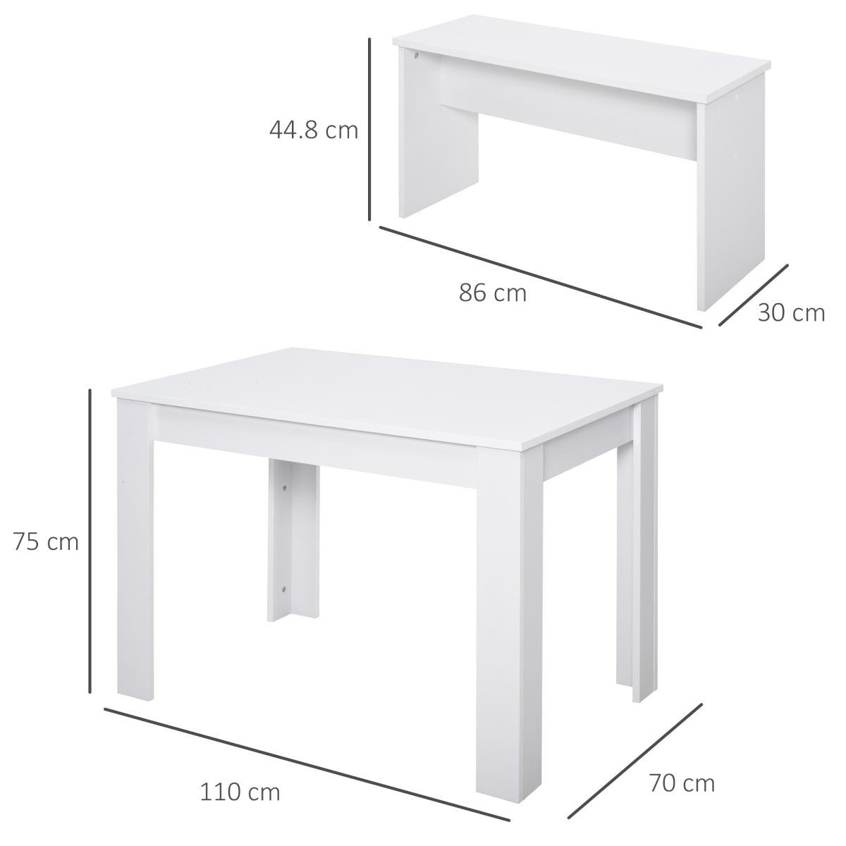 HOMCOM 3-Piece Dining Set with Table & 2 Under-Table Storage Benches – Modern White Melamine Finish