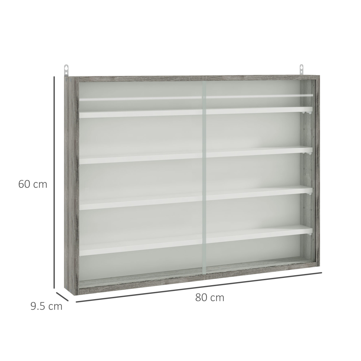 HOMCOM 5-Tier Wall Display Cabinet with Glass Doors & Adjustable Shelves – Space-Saving Wall Storage, Grey
