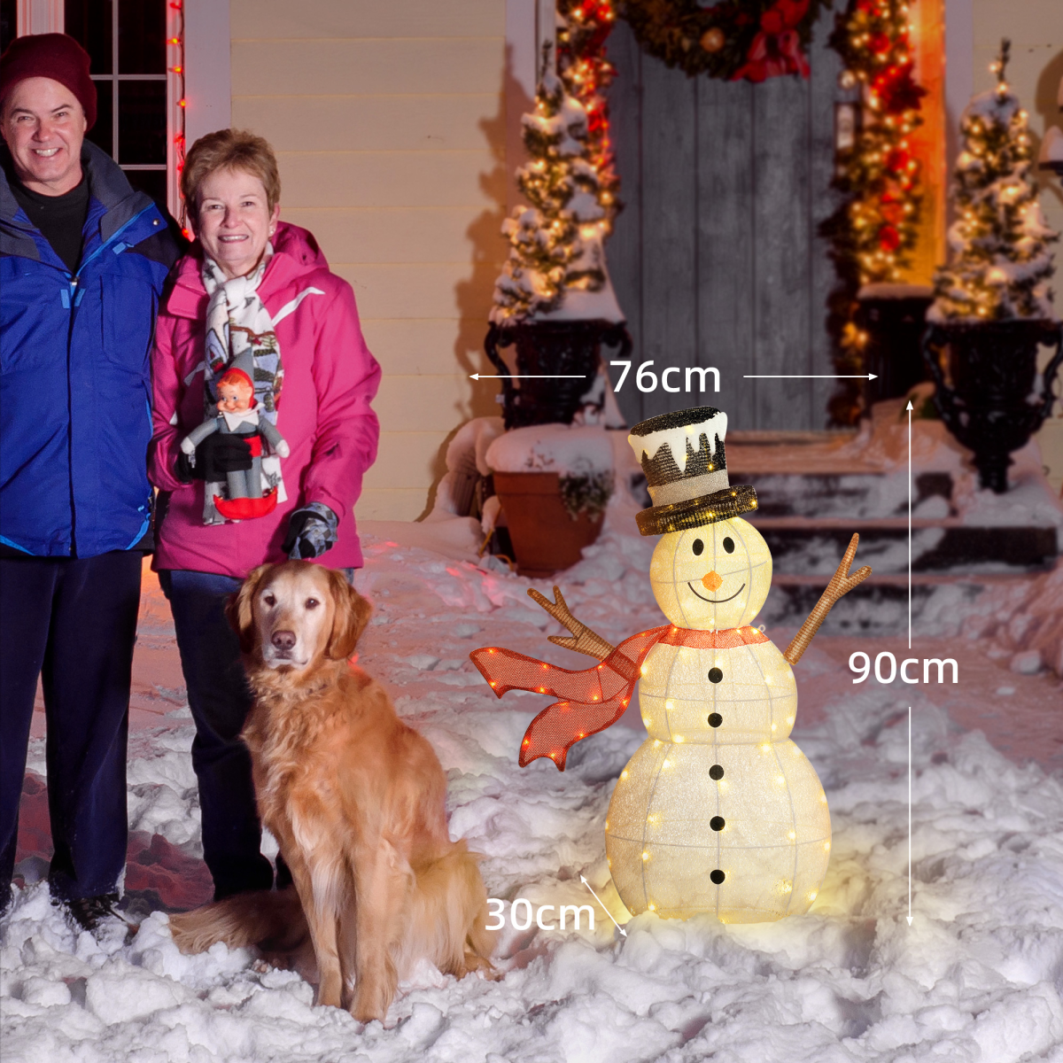 Outsunny Lighted Christmas Snowman with 78 LED Lights – Waterproof Outdoor Garden Decoration, White
