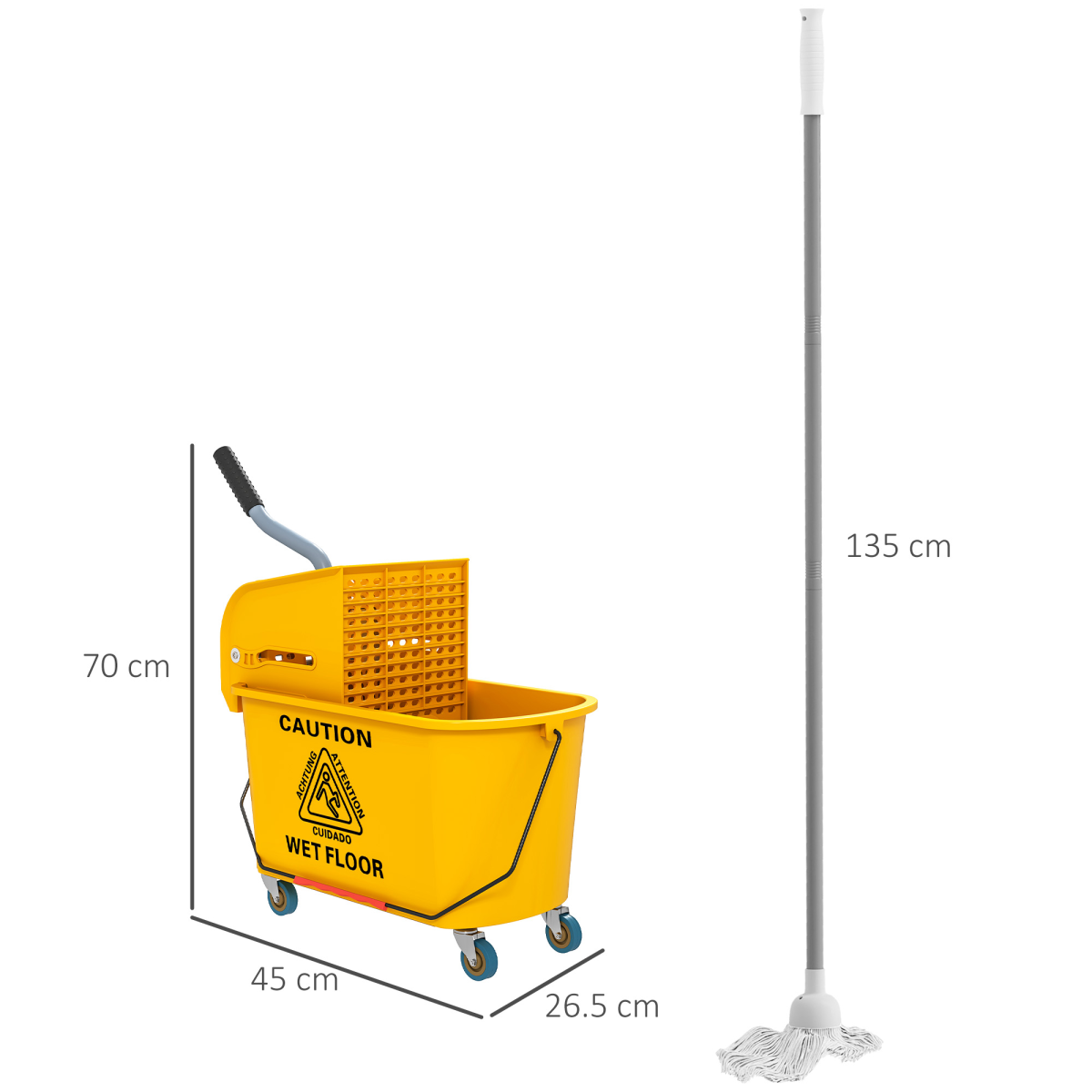 20L Mop Bucket & Wringer Cart with Side Press and Wheels – Cleaning Trolley for Home, Office and Shop