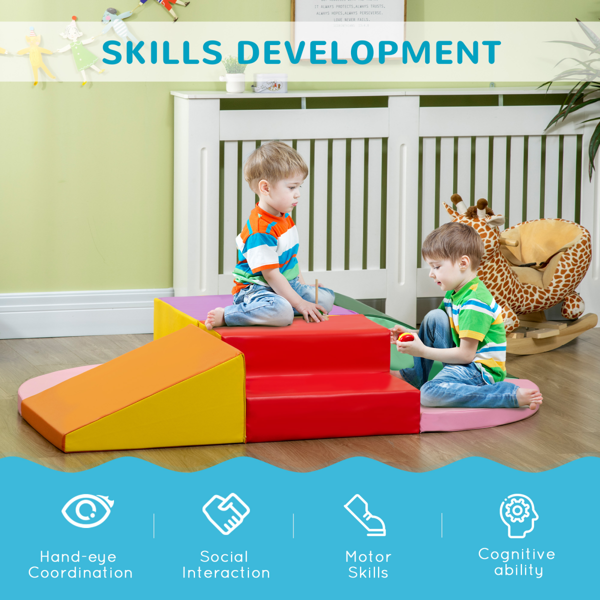 Kids Soft Play Set with 6 Foam Blocks – Modular Climb & Crawl Toddler Activity Toys, 12–36 Months
