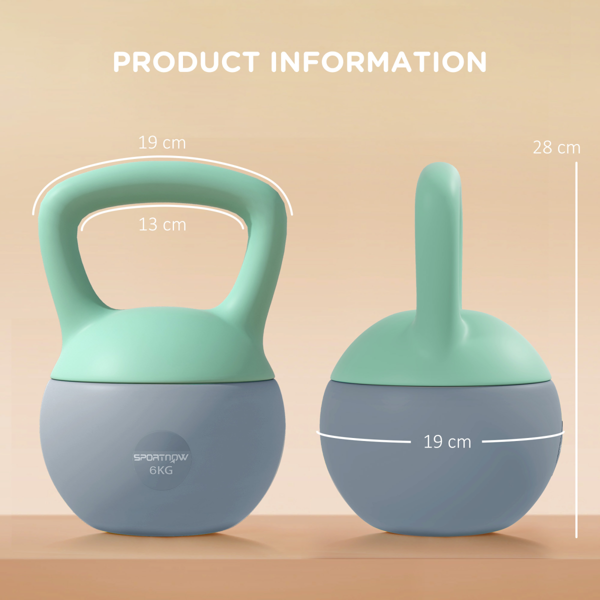 SPORTNOW 6kg Soft Kettlebell with Non-Slip Handle & Flat Base – Home Gym Strength Training, Grey and Green