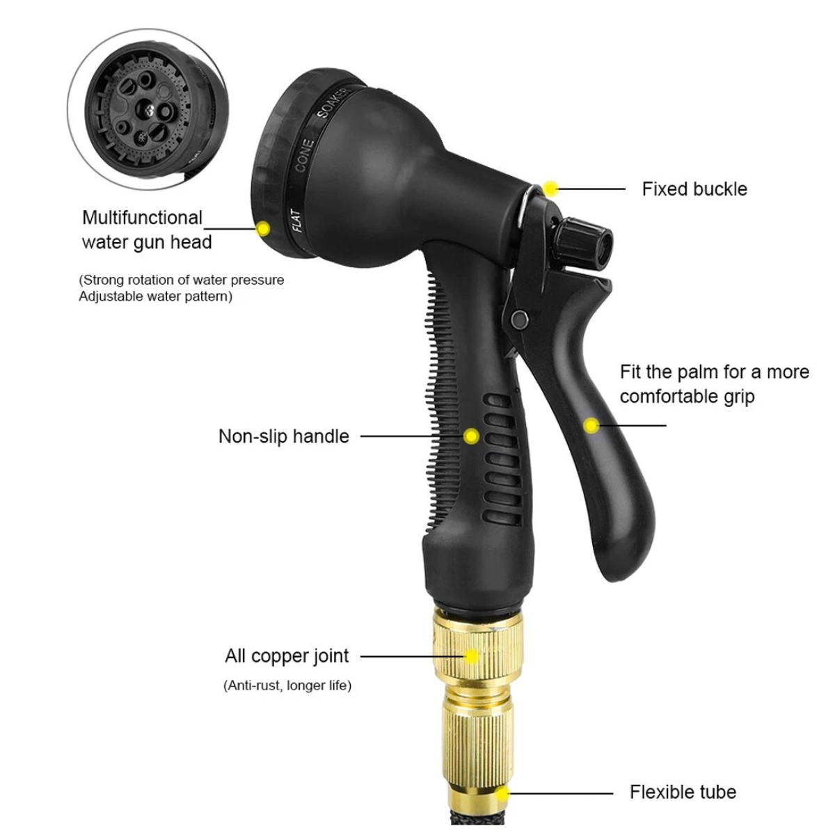 Expandable Garden Hose Pipe, 25ft (7.5m) with 8-Pattern Spray Gun – Flexible Garden Watering Hose