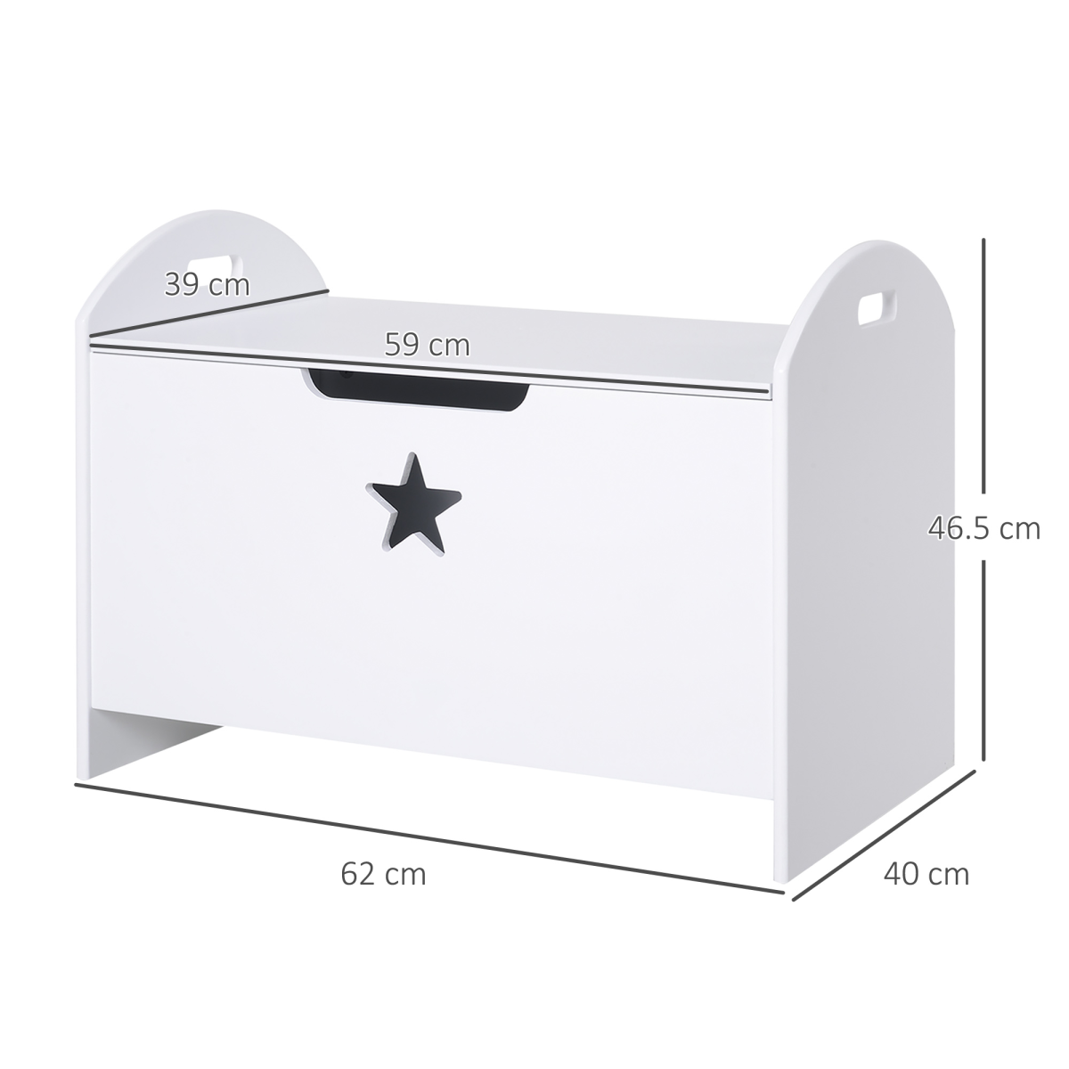 HOMCOM Kids Wooden Toy Box with Side Handles and Easy-Lift Lid – Children's Storage Organiser, White