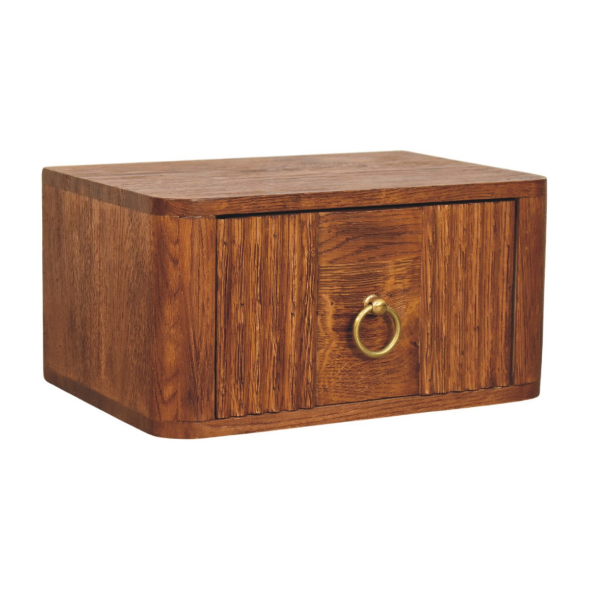 Artisan Furniture Aurelia Wall Mounted Bedside Table, 1 Drawer & Brass Ring Pull – Tiger Oak Finish, Brown