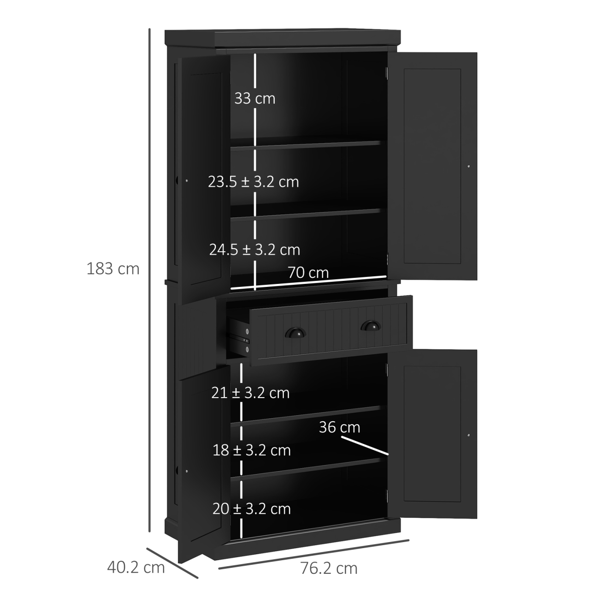 Freestanding Kitchen Storage Cabinet with Drawers, Cupboards & Adjustable Shelves – Open Appliance Space, Black
