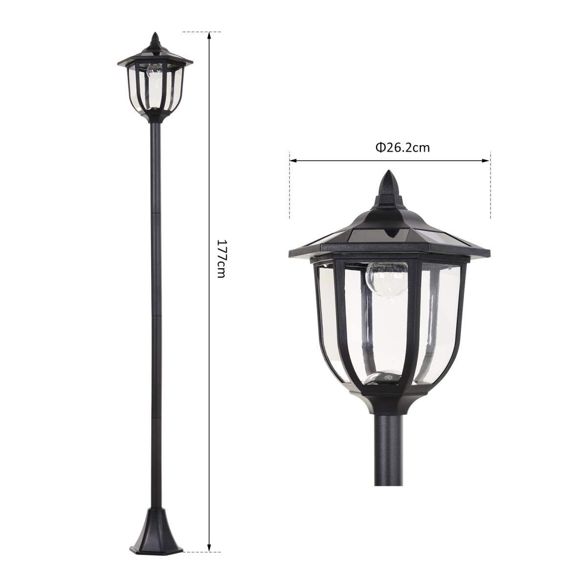 Outsunny 1.77m Free-Standing Solar LED Lamp Post with Six LEDs & IP44 Rating – Garden Light, Black