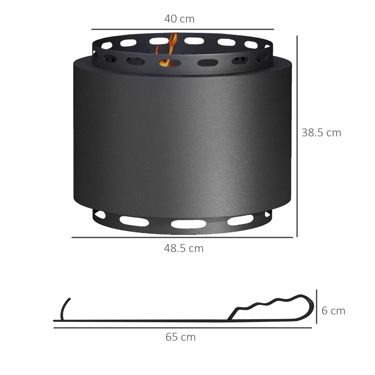 Outsunny 48.5cm Smokeless Wood Burning Fire Pit with Poker – Black Metal Outdoor Fireplace for Patio & Garden