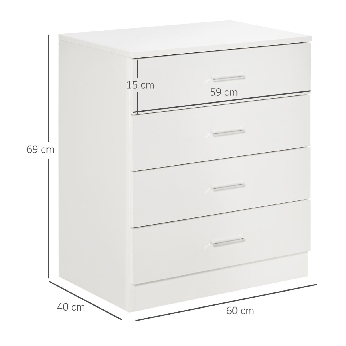 HOMCOM 4-Drawer Vertical Chest of Drawers with Metal Rails & Anti-Tip Kit – Bedroom Clothes Storage