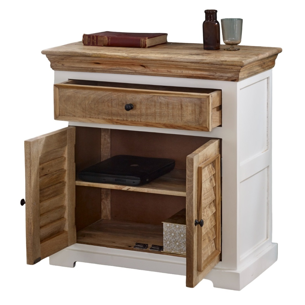 Alfie Mango Wood Sideboard with 1 Drawer and 2 Cupboard Doors – Handmade Dining Storage