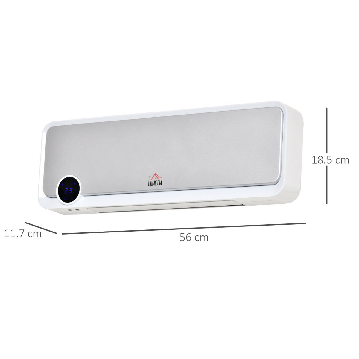 HOMCOM Wall Mounted Downflow Ceramic Heater with 12h Timer, Remote Control and 30° Oscillation – 1000W/2000W