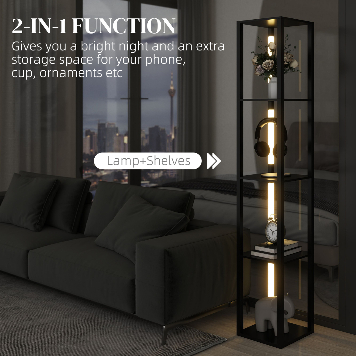 HOMCOM Standing Floor Lamp with Foot Switch – Black