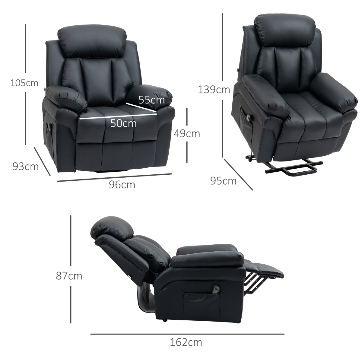 HOMCOM PU Leather Electric Lift and Rise Recliner, Overstuffed Design – Standing Assistance Chair, Black