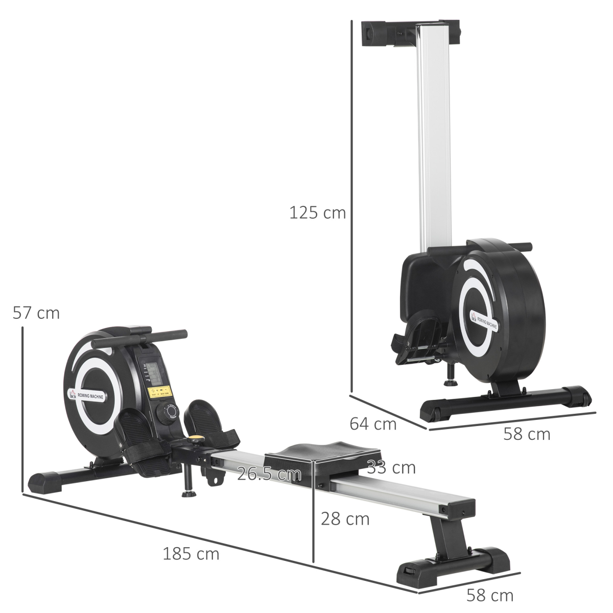 HOMCOM Folding Magnetic Rowing Machine with 8 Resistance Levels & LCD Monitor – Quiet Home Gym Cardio Rower