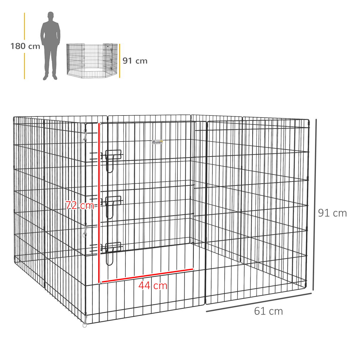 PawHut 8-Panel Metal Dog Pen with Lockable Door – Indoor/Outdoor Pet Playpen for Small & Medium Dogs, 91cm High