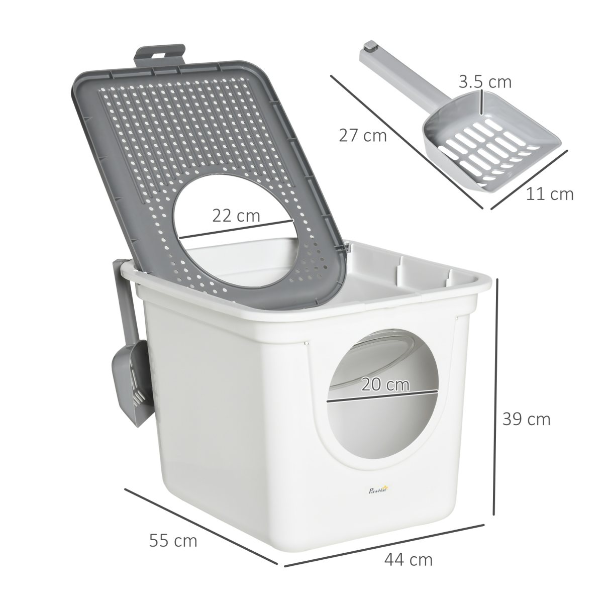 Pawhut Cat Litter Box with Front Entrance, Top Exit & Scoop – Enclosed Pull-Out Tray Toilet, White