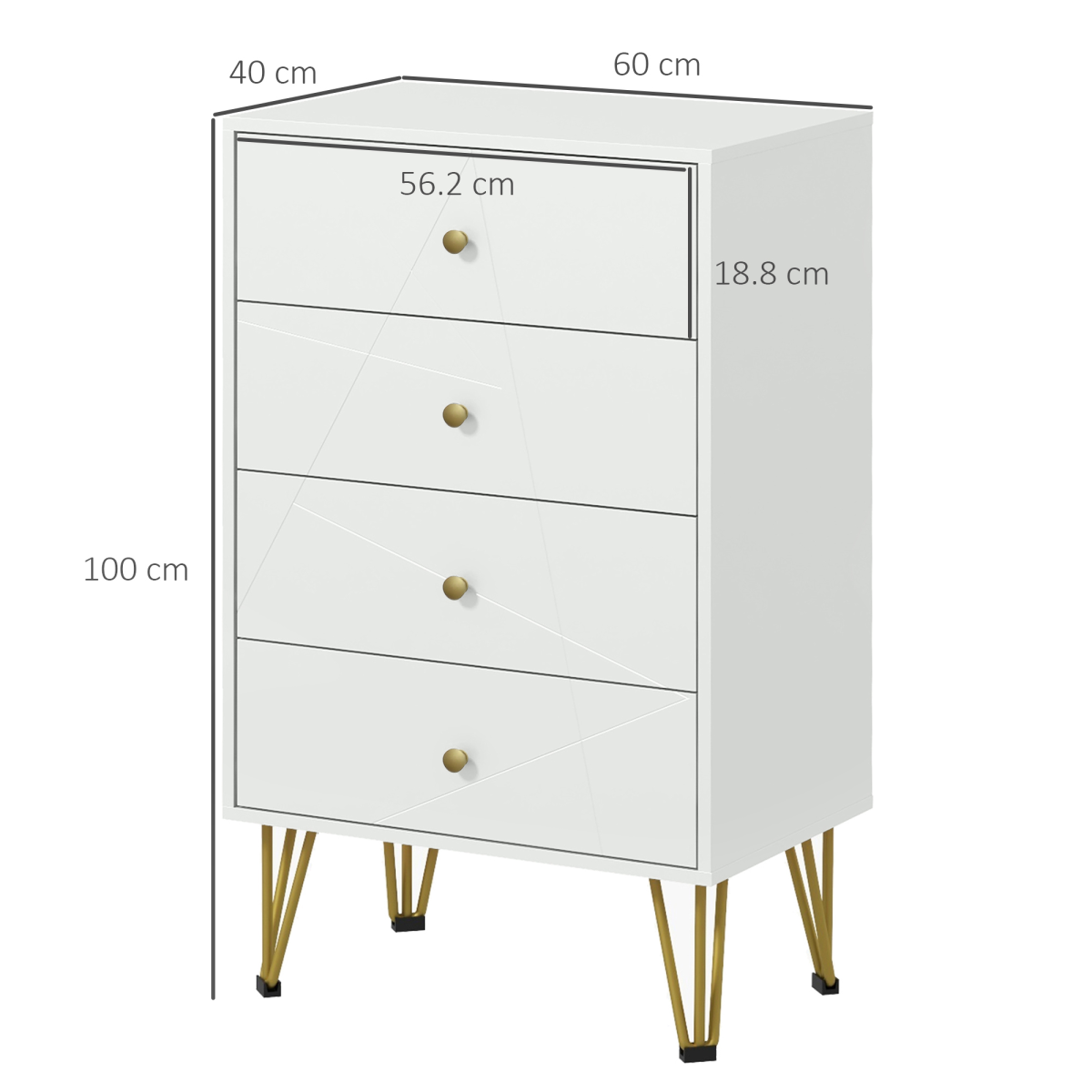 HOMCOM 4-Drawer Chest of Drawers with Hairpin Metal Legs – Bedroom Storage Organiser, White