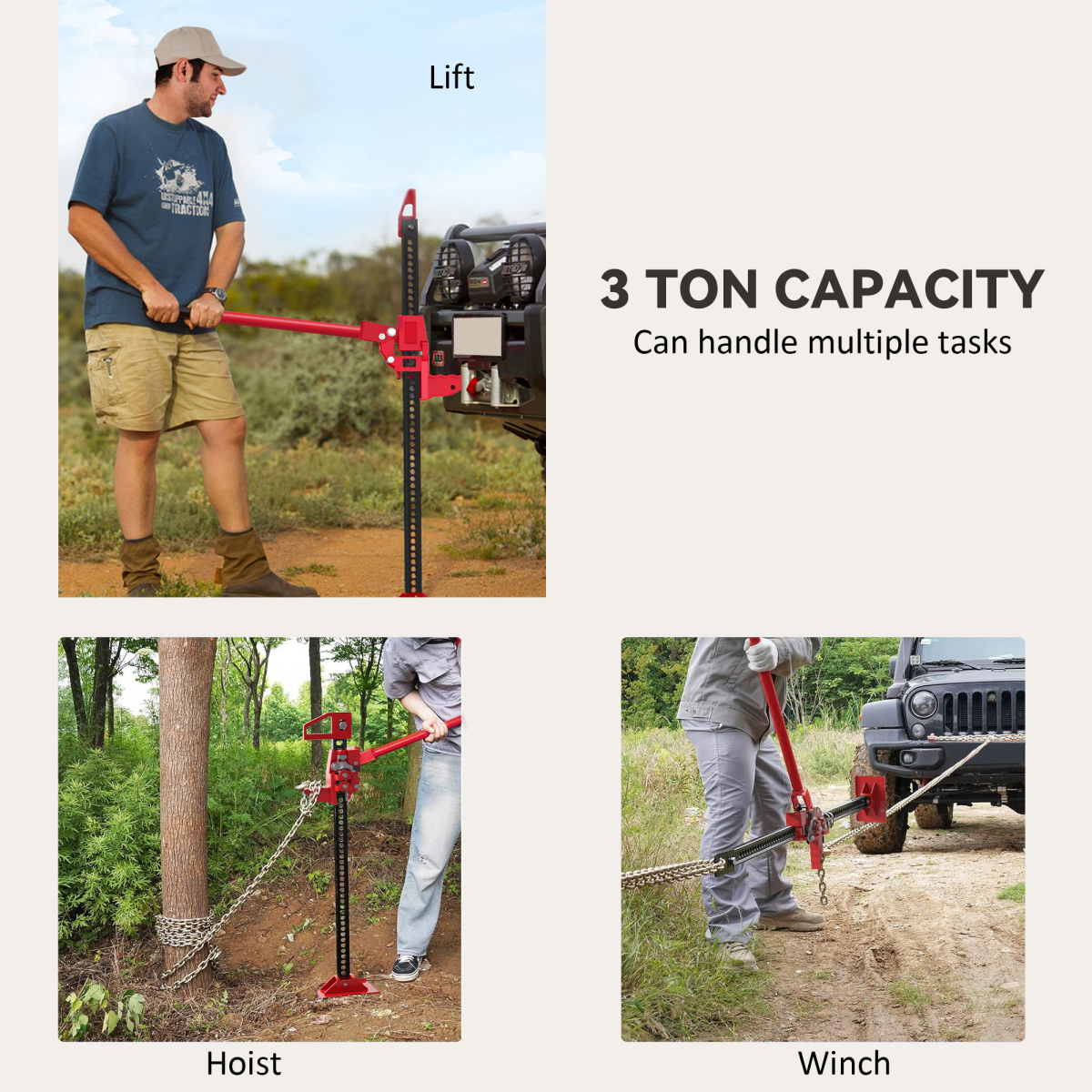 HOMCOM 3 Tonne High Lift Farm Jack, 33" Steel Ratchet Jack with 11–65cm Lift – for 4x4s, Tractors & Trucks, Red