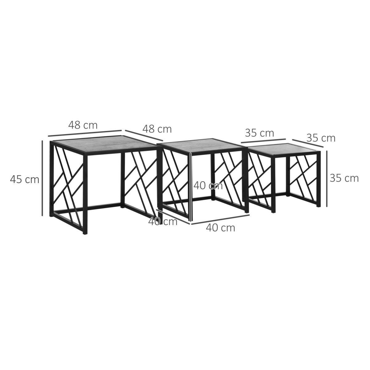 HOMCOM Set of 3 Square Nesting Coffee Tables with Metal Frame – Space-Saving Side Tables, Grey