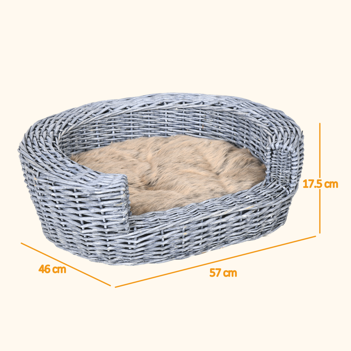 Pawhut Elevated Pet Sofa Bed with Willow Rattan Frame & Cushion – Cat & Dog Basket, Small Breeds up to 20kg