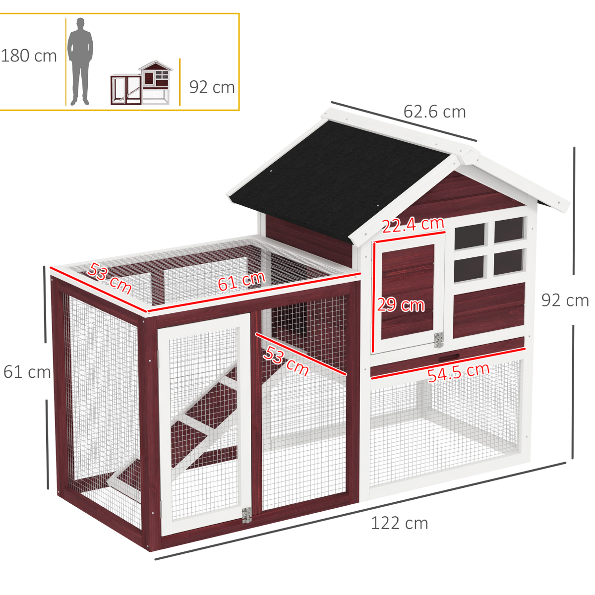 Pawhut 122cm Wooden Rabbit Hutch with Ramp and Slide-Out Tray – Fir Wood Small Animal House