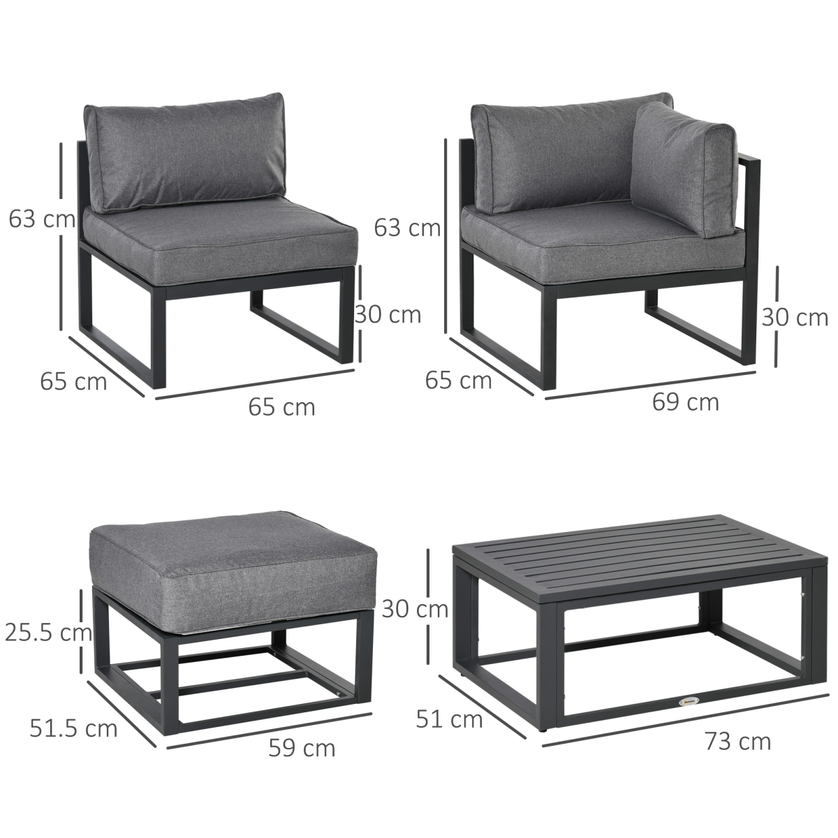 Outsunny 6-Piece Garden Daybed Sofa Set with Coffee Table & Footstools – Convertible Aluminium Lounge Set, Grey