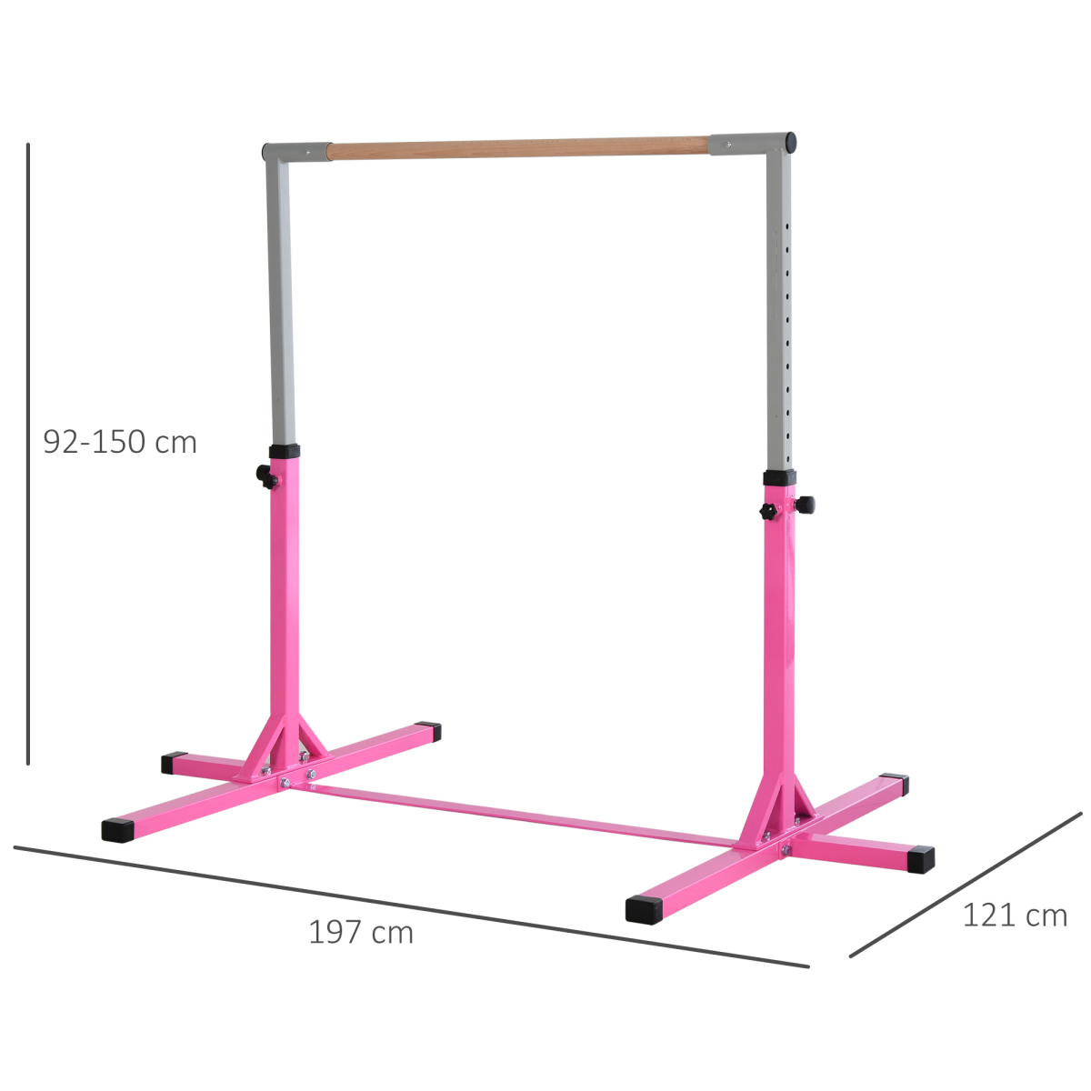 HOMCOM Adjustable Kids Gymnastics Horizontal Bar, 92-150cm – Steel Frame Home Gym Training Bar