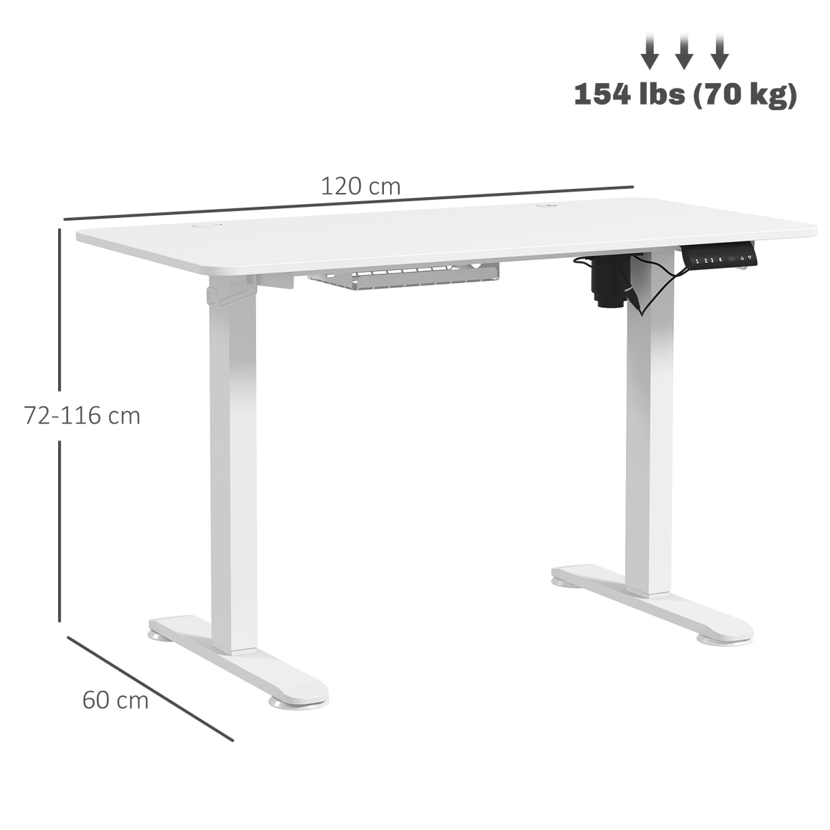 Vinsetto Electric Standing Desk 120 x 60cm with Four Memory Presets, Height Adjustable Sit-Stand – Home Office Desk, White