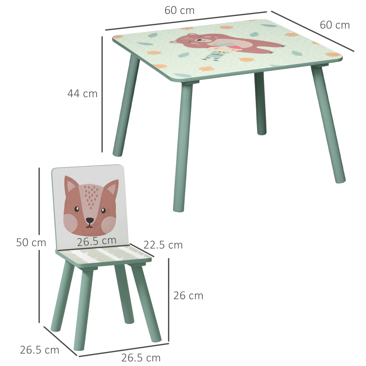 ZONEKIZ Kids Table and 2 Chairs Set with Rounded Edges – Children's Desk for Arts, Crafts & Homework, Green