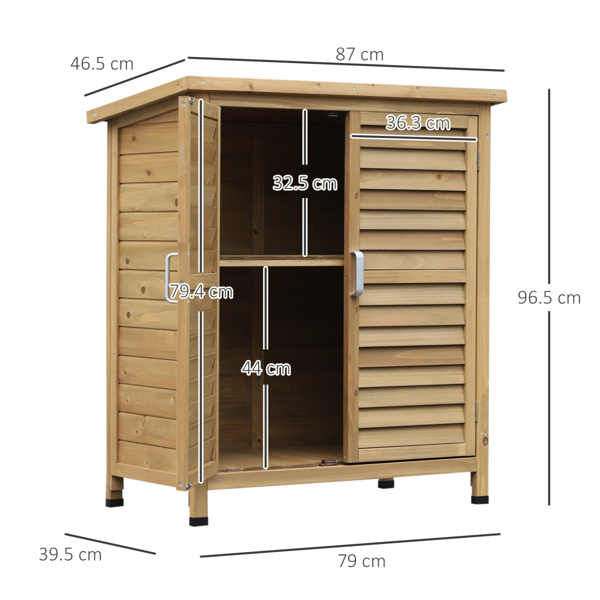 Outsunny Fir Wood Garden Storage Cabinet with 2 Shelves, Shutter Doors & Felt Roof – Outdoor Tool Store