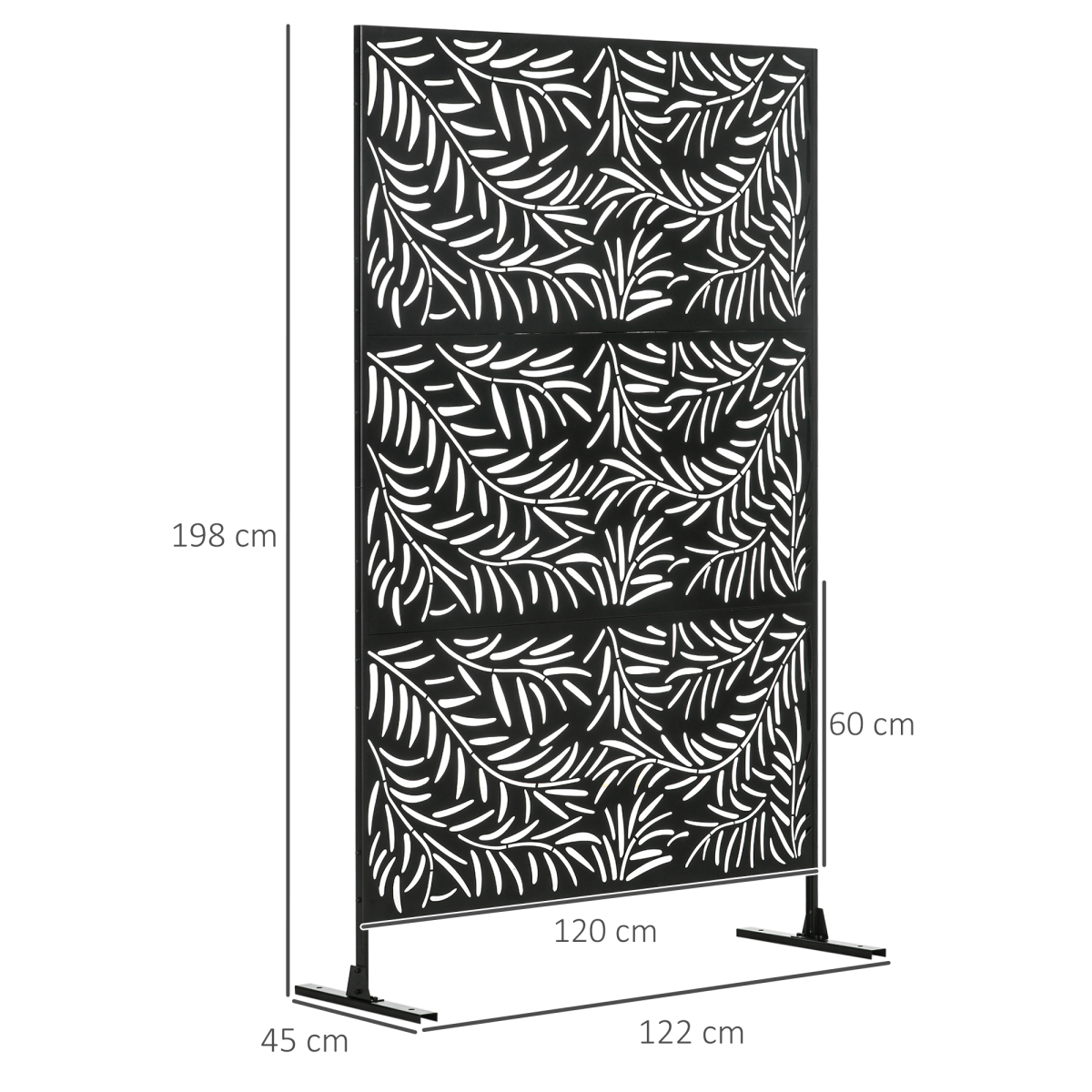 Outsunny 6.5ft Metal Garden Privacy Screen with Leaf Cut-Out Design & Ground Stakes – Freestanding Divider