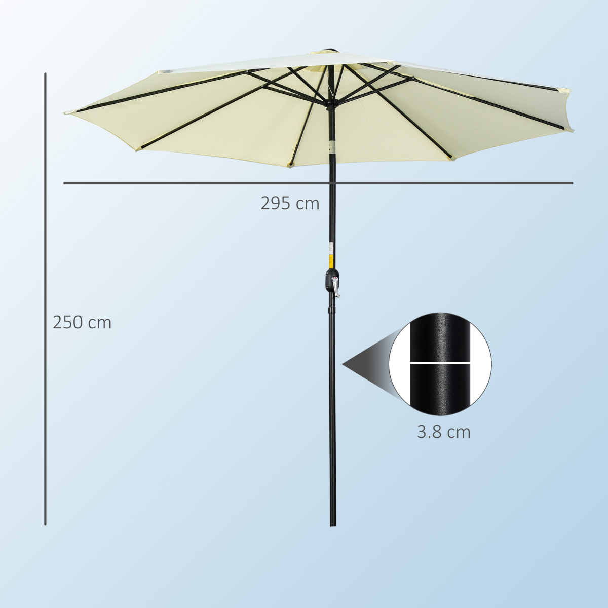 Outsunny 3m Patio Parasol with Tilt & Crank, 8 Ribs & Powder-Coated Steel Pole – Garden Sun Shade, Beige