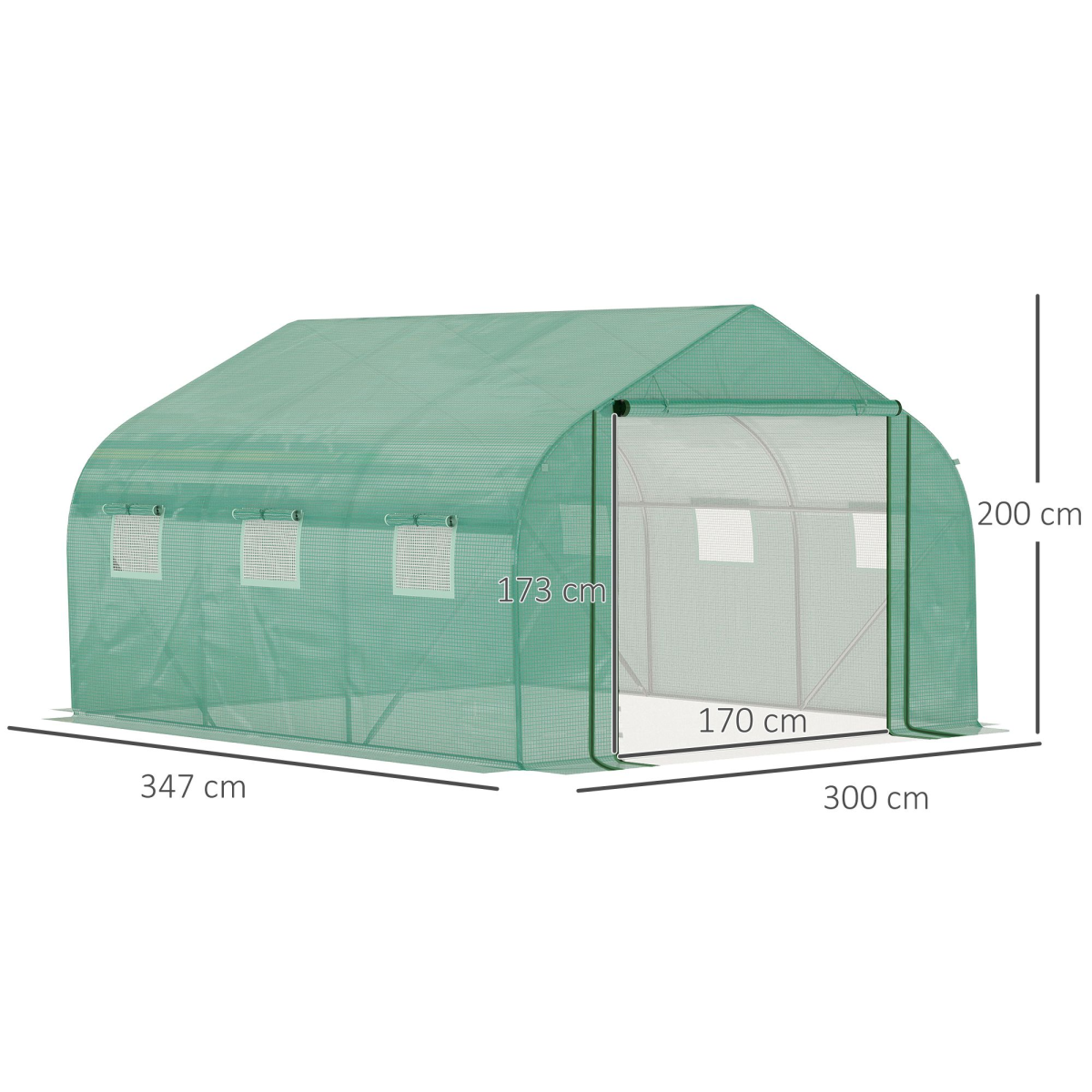 Outsunny Walk-in Garden Greenhouse 3.5 x 3 x 2m with Zippered Roll-Up Door & 6 Mesh Windows – Green