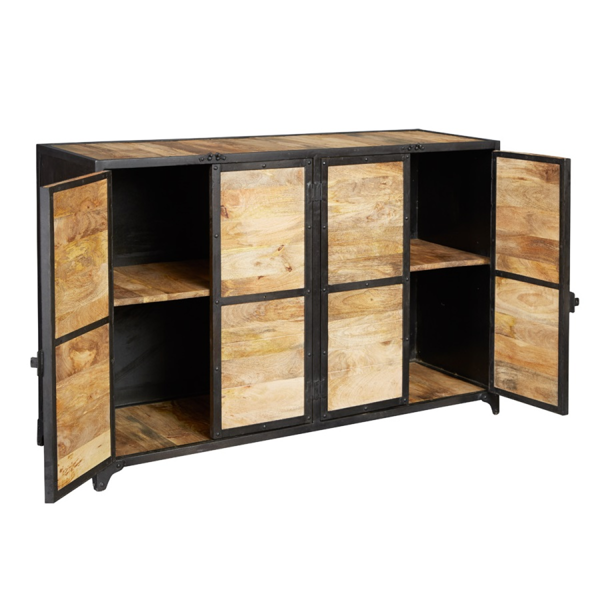 Indian Hub Ascot Large Hand-Crafted Sideboard with Cupboards & Drawers – Distressed Rustic Storage