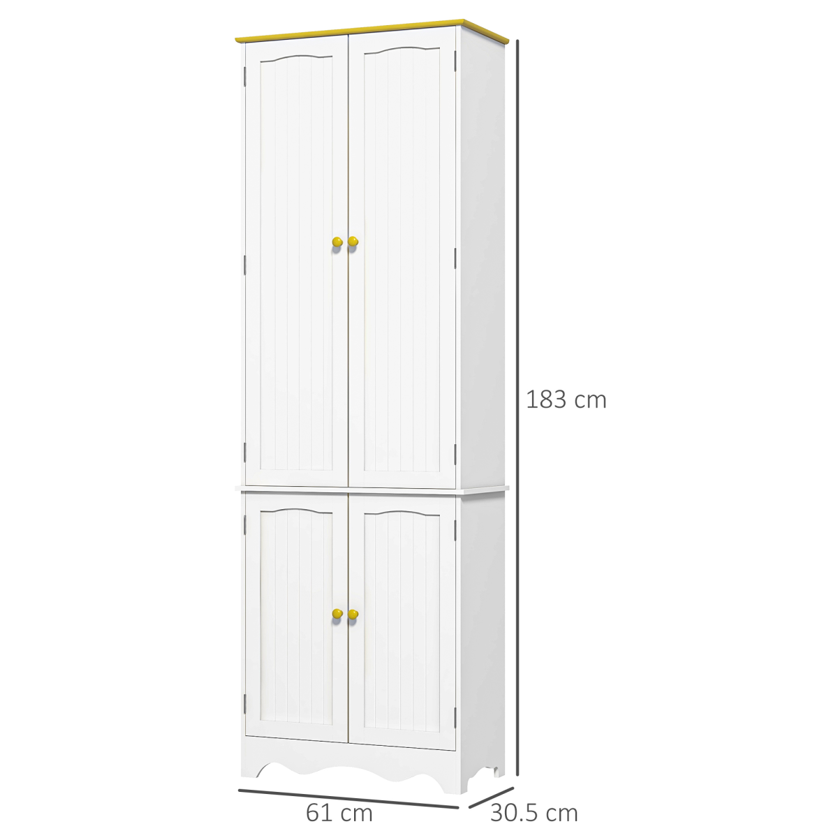 Freestanding 4-Door Kitchen Cupboard with 4 Shelves – Pantry Storage for Dishes, Pans & Dry Goods, White
