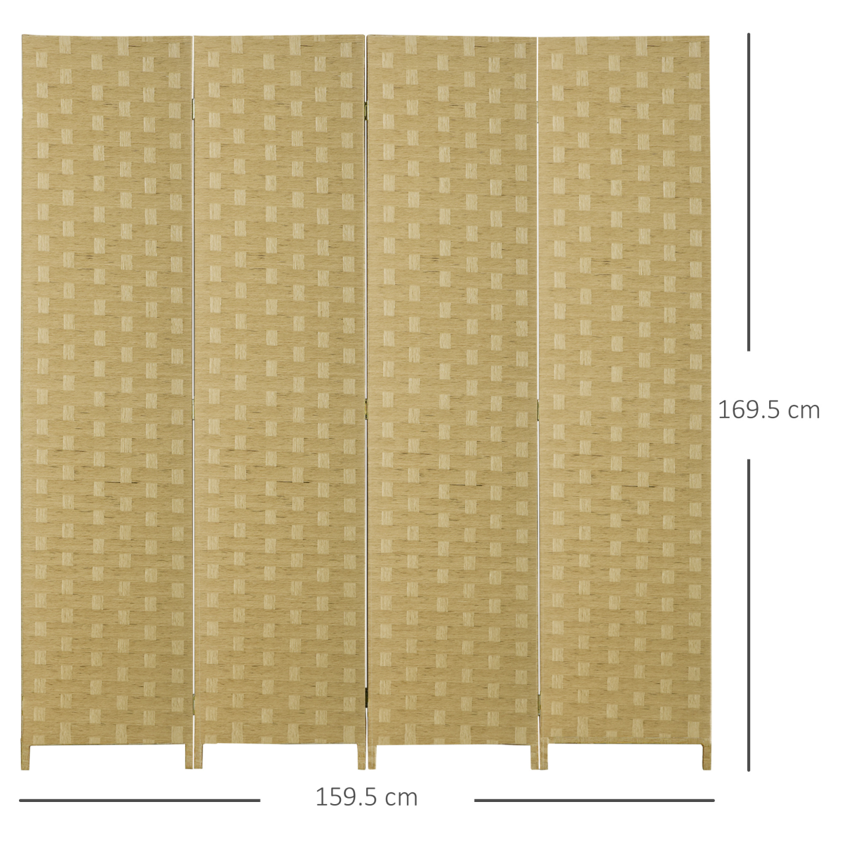 4-Panel Folding Room Divider, Wave Fibre Woven Wicker Effect Privacy Screen with Wood Frame, Brown
