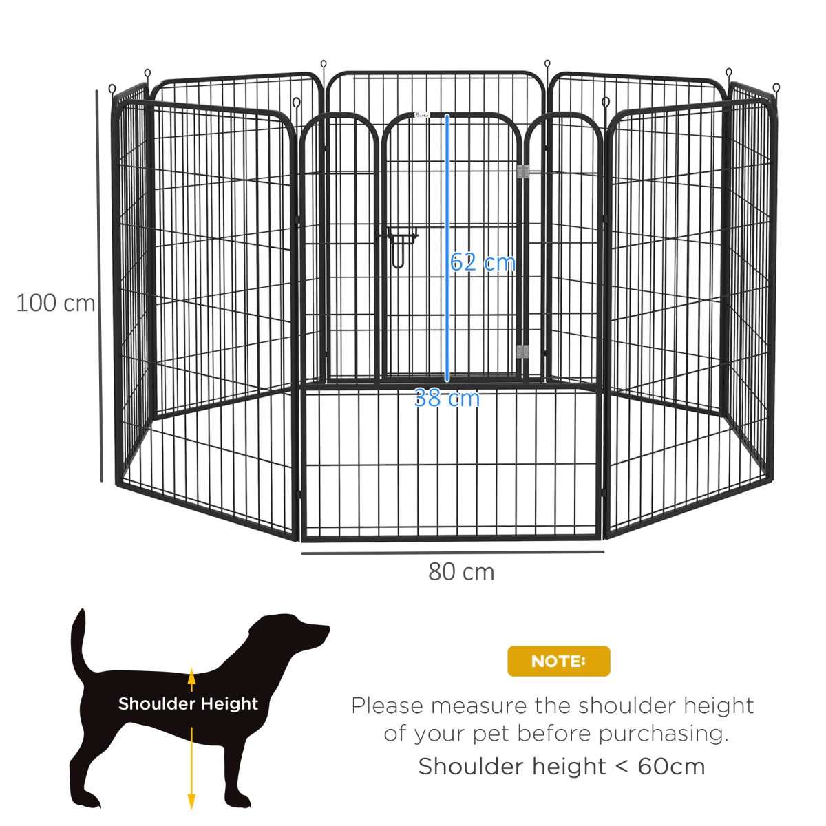 Pawhut 8-Panel Metal Pet Playpen for Dogs and Puppies – Folding Indoor and Outdoor Run Fence with Lockable Door