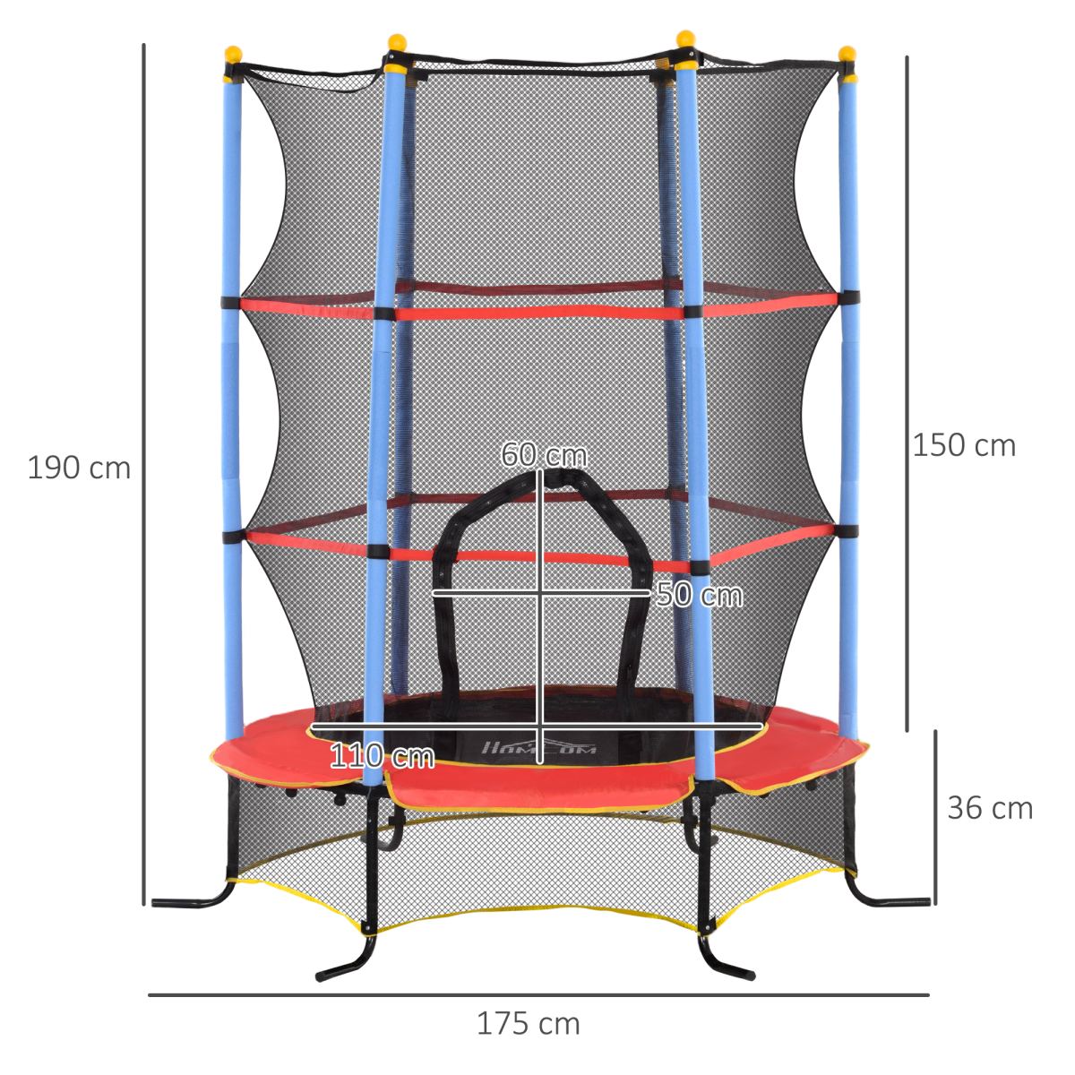 HOMCOM Kids Trampoline with Enclosure Net and Zipped Door – Bungee Design, Indoor Outdoor, Ages 3-10