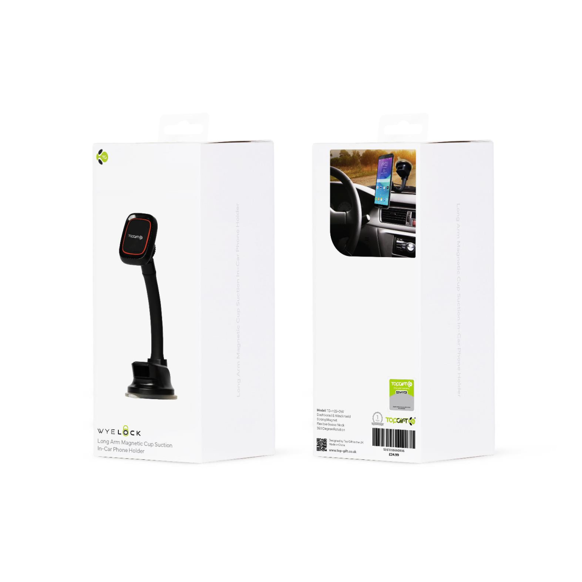 WYELOCK Long Arm Magnetic In-Car Phone Holder with Cup Suction – Dashboard & Windscreen Mount, 360° Rotation