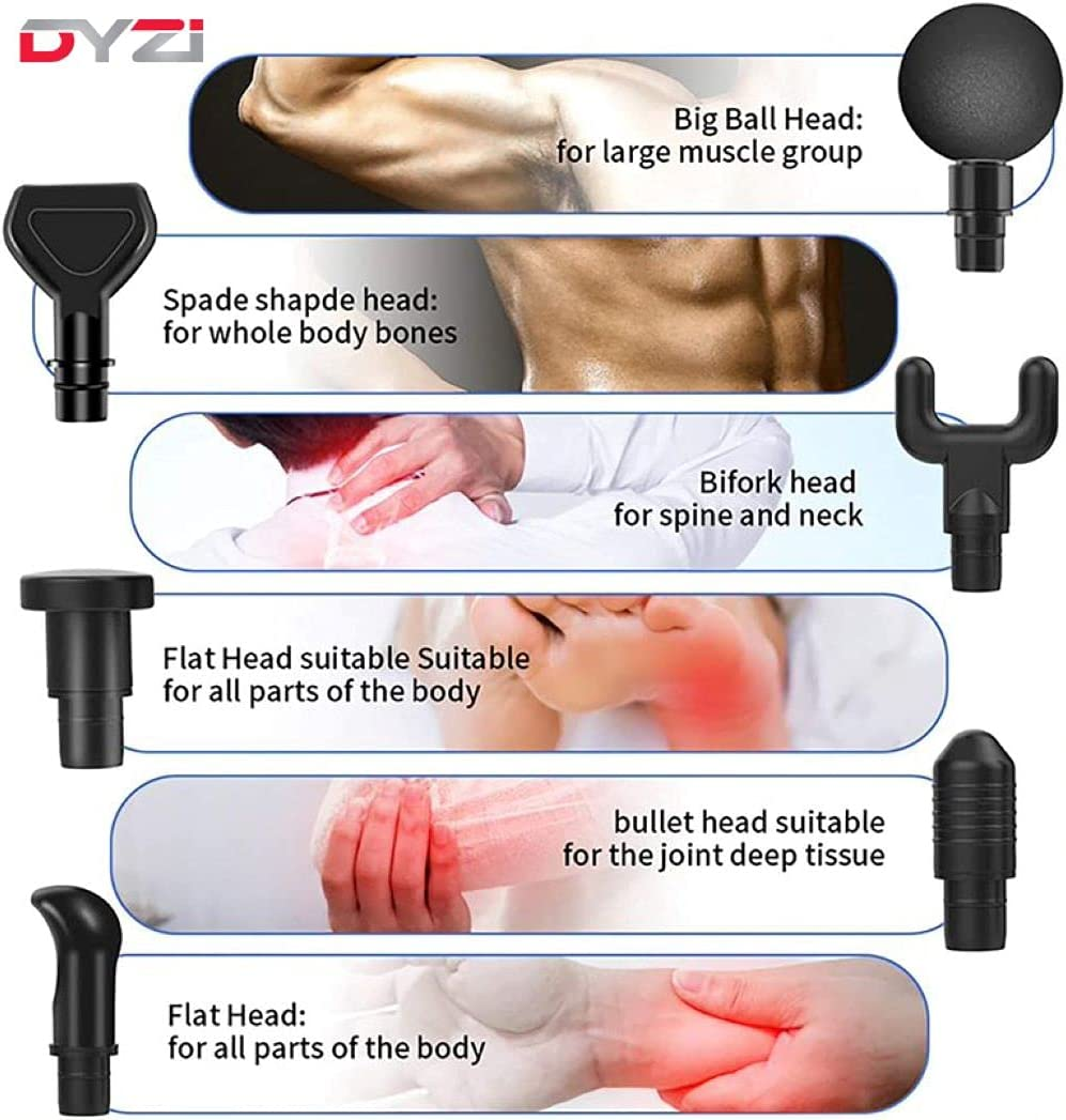 Dyzi Handheld Massage Gun with 6 Heads, LCD Touch Screen & 30 Speeds – Portable Percussion Muscle Massager