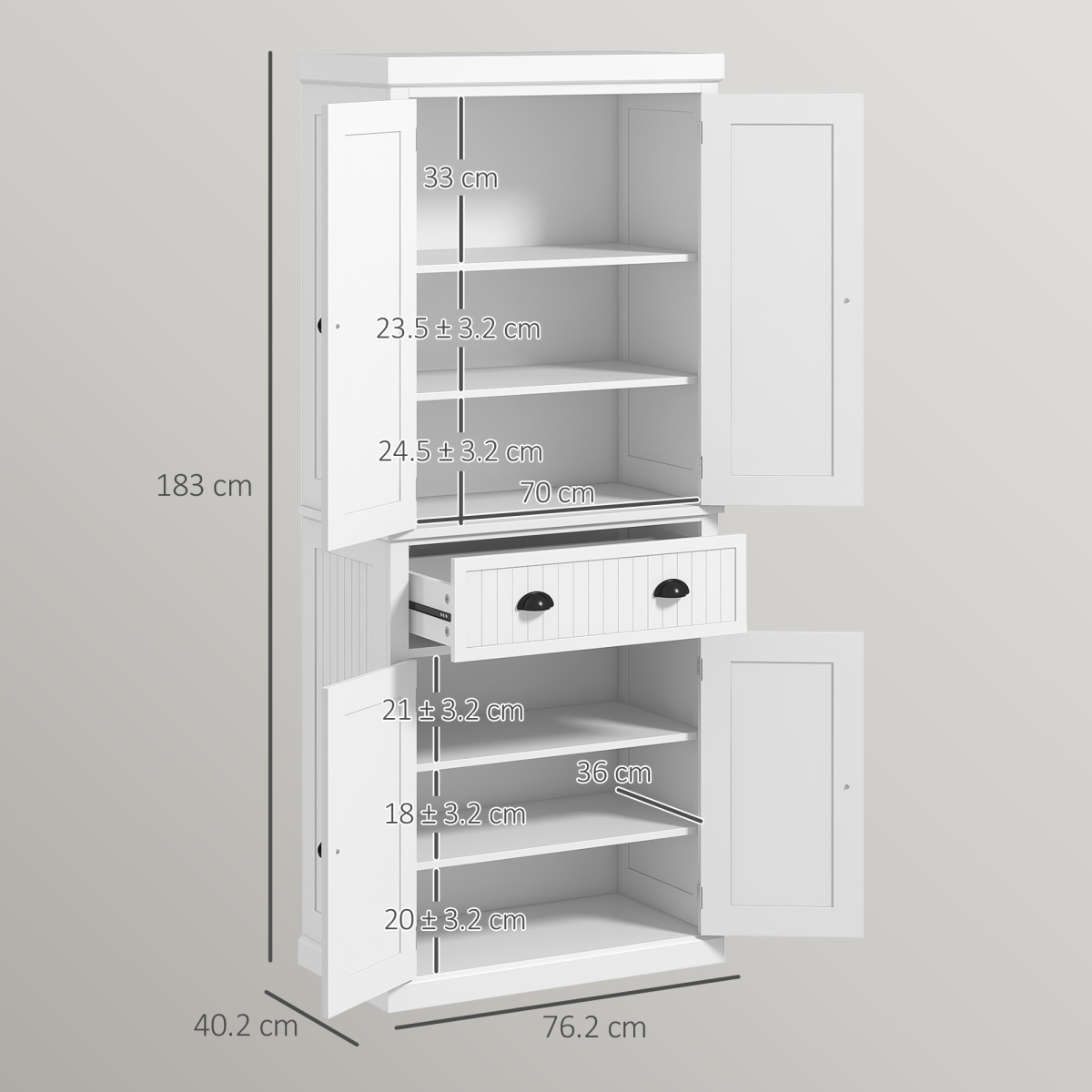 HOMCOM Freestanding Kitchen Cabinet with Slide-Out Drawer, Cupboards & Adjustable Shelves – Pantry Storage, White