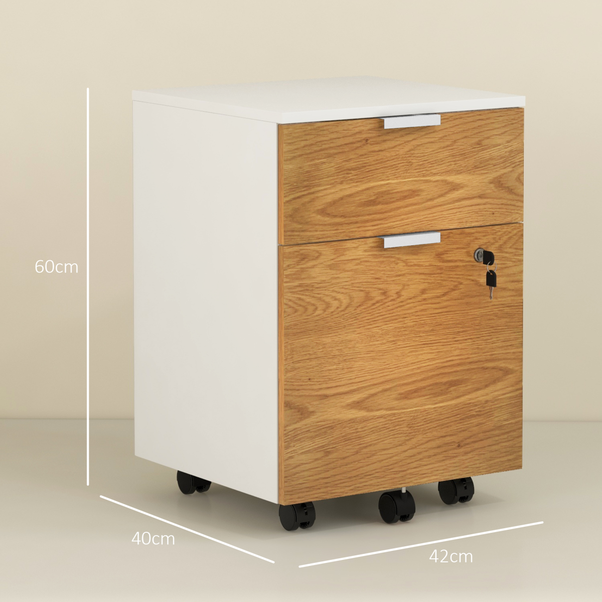 HOMCOM 2 Drawer Lockable Filing Cabinet with Adjustable Bar for A4 & Letter Files – Mobile Under-Desk Storage